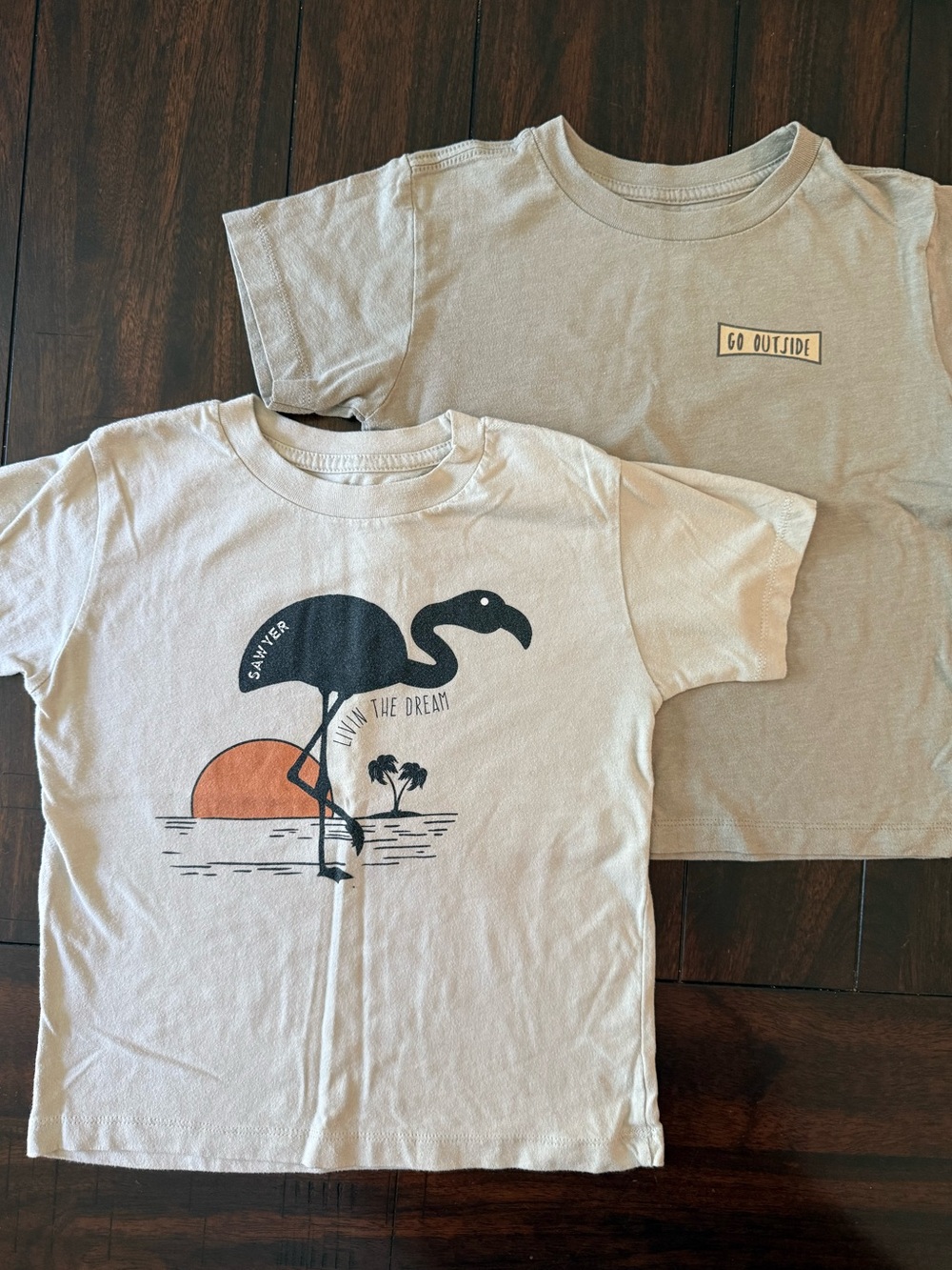 SAWYER brand- lot of 2: Flamingo Tee +Go Outside Tee
